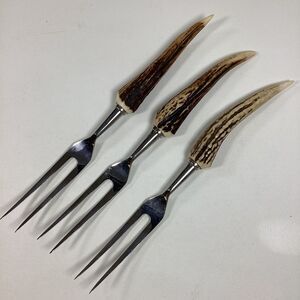 Vintage Rostfrei Germany Carving Forks Stag Handles Three